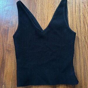 Babaton Black Ribbed V-Neck Tank Top